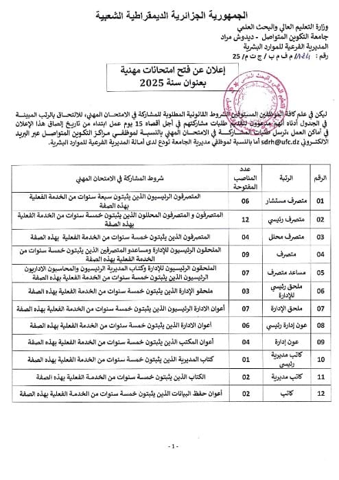 الاعلان عن فتح امتحانات مهنية بعنوان سنة 2025 1
