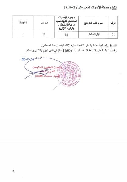 محضر الفرز العام إنتخابات لجنة الخدمات الإجتماعية فئة الاساتذة 2