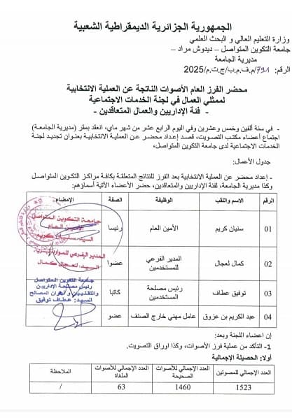 محضر الفرز العام انتخابات لجنة الخدمات الإجتماعية فئة الاداريين 1