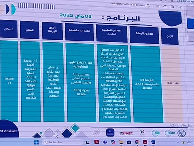 المشاركة في الورشة الثالثة المتعلقة بالعلاقة مع ناسدا واختتام فعاليات اليوم التقييمي لمراكز تطوير المقاولاتية للندوة الجهوية لجامعات الوسط 2